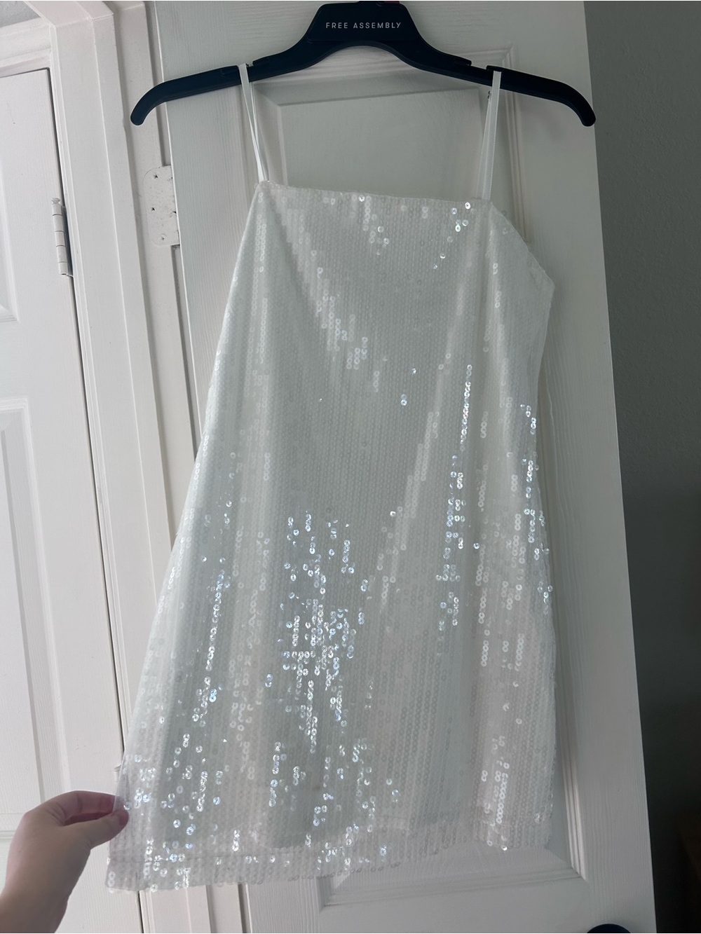 White Sequin Spaghetti-Strap Mini Dress